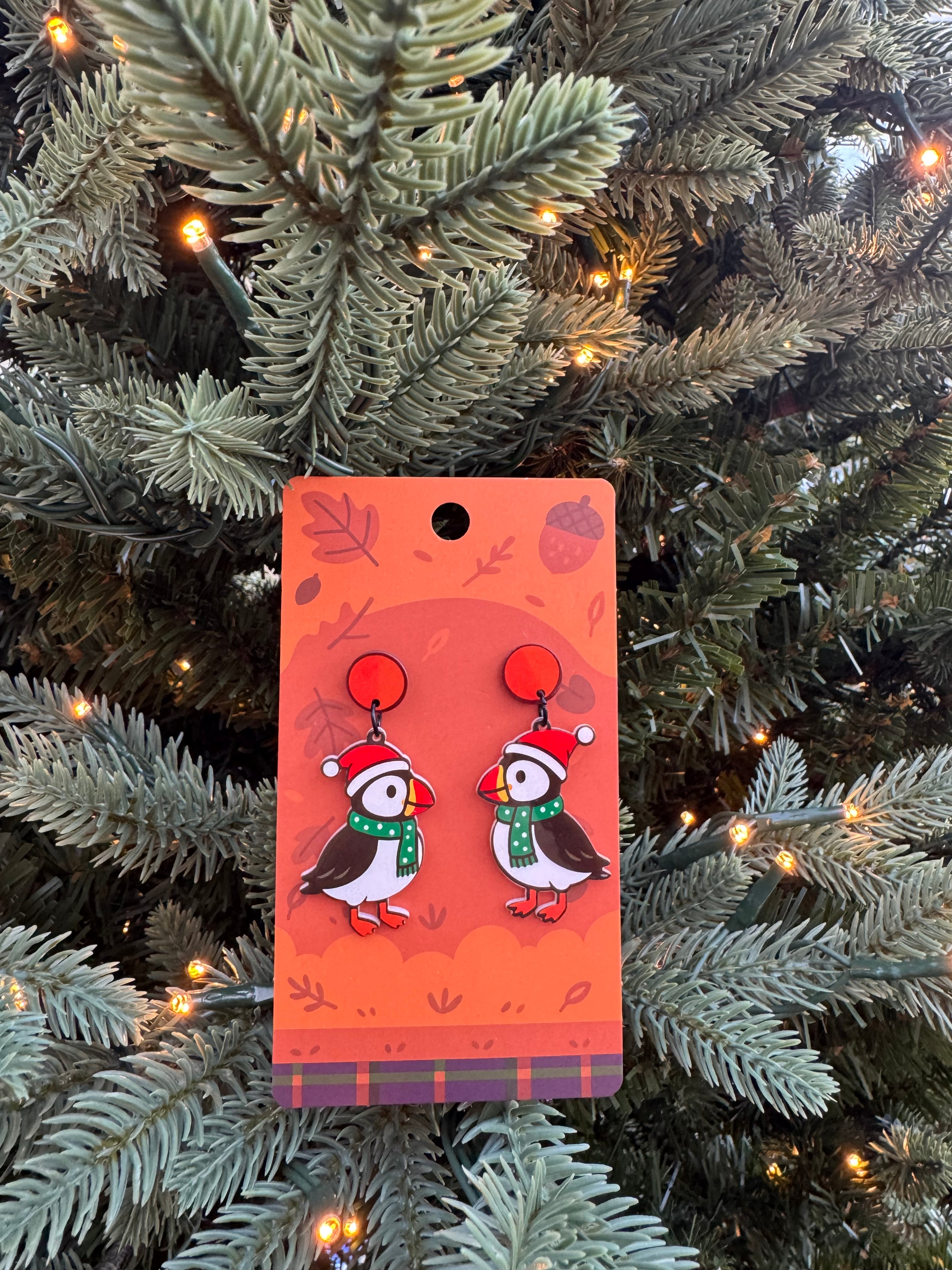 Christmas Puffin Earrings