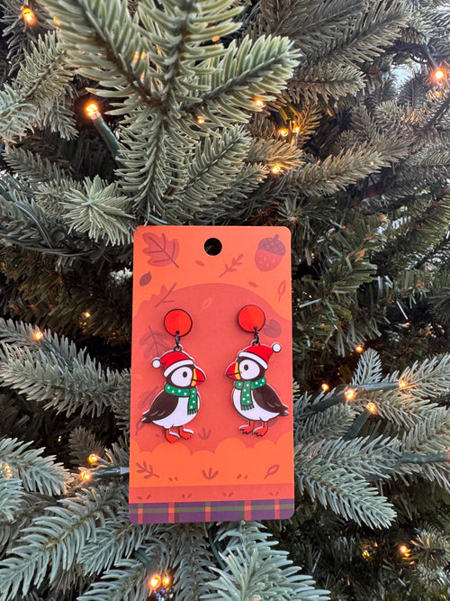 Christmas Puffin Earrings