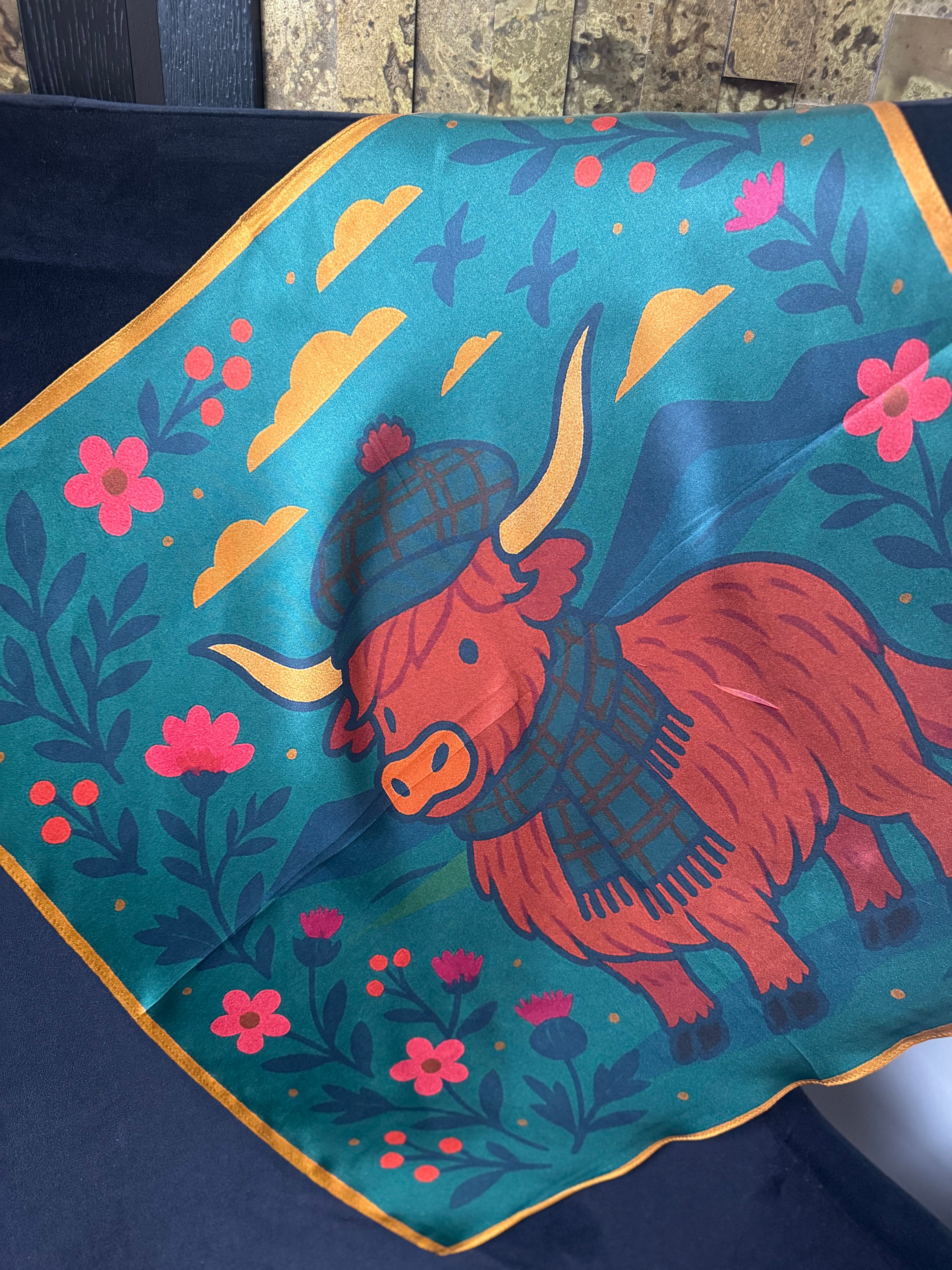 Highland Cow Pure Silk Scarf