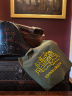 Edinburgh Castle Cotton Tote Bag-Olive Green and Yellow