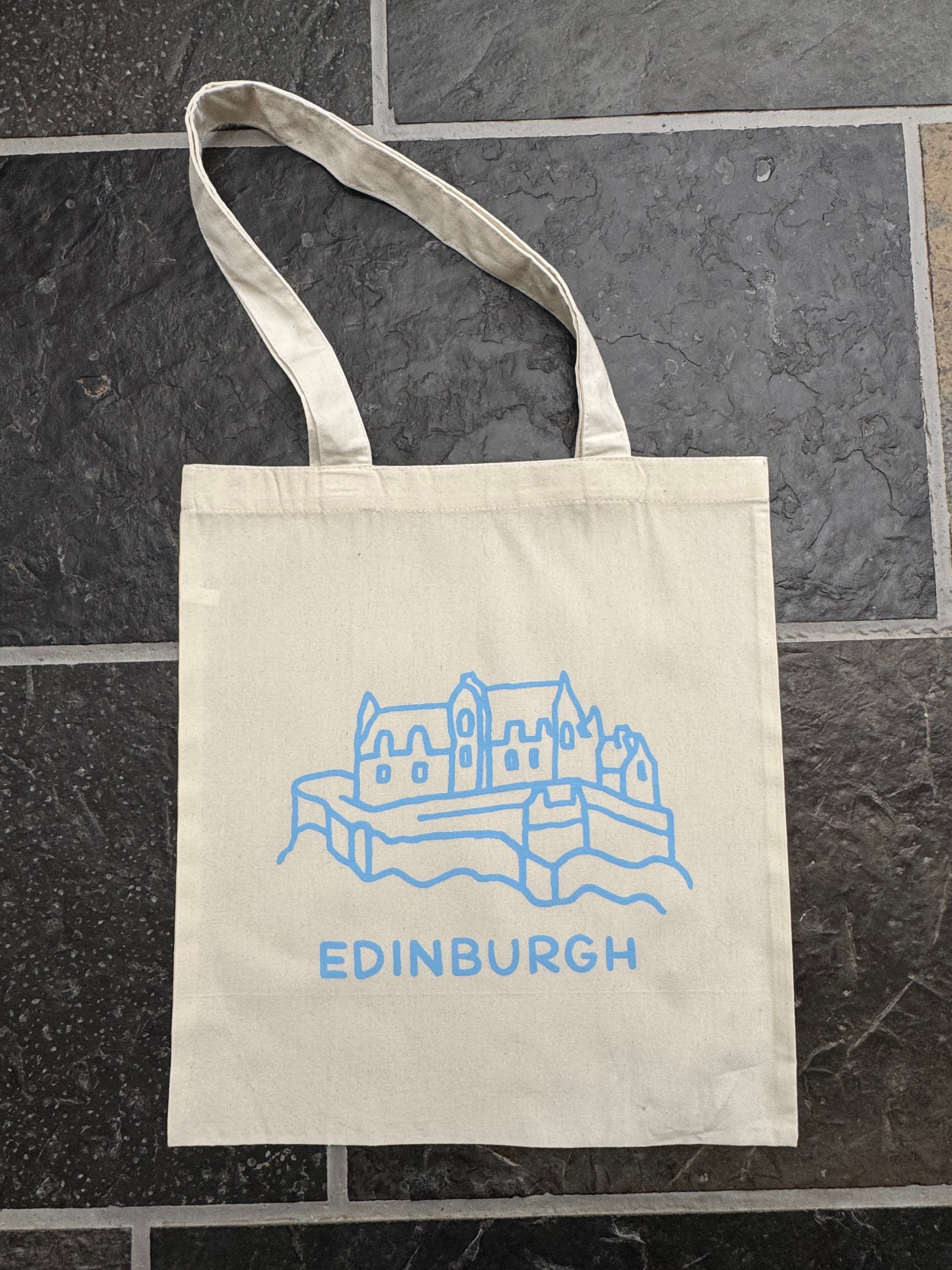 Edinburgh Castle Cotton Tote Bag-White and Baby Blue