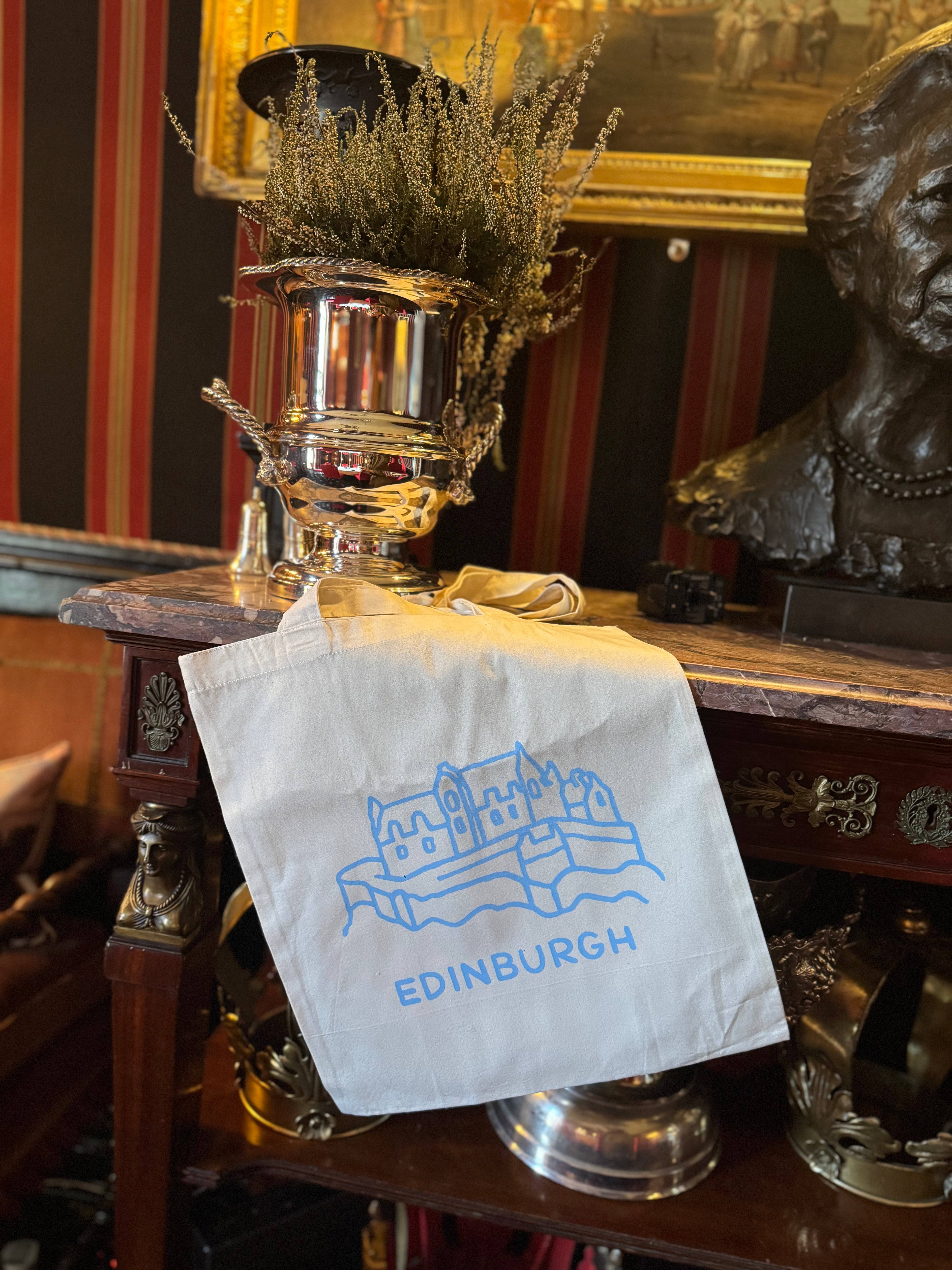 Edinburgh Castle Cotton Tote Bag-White and Baby Blue