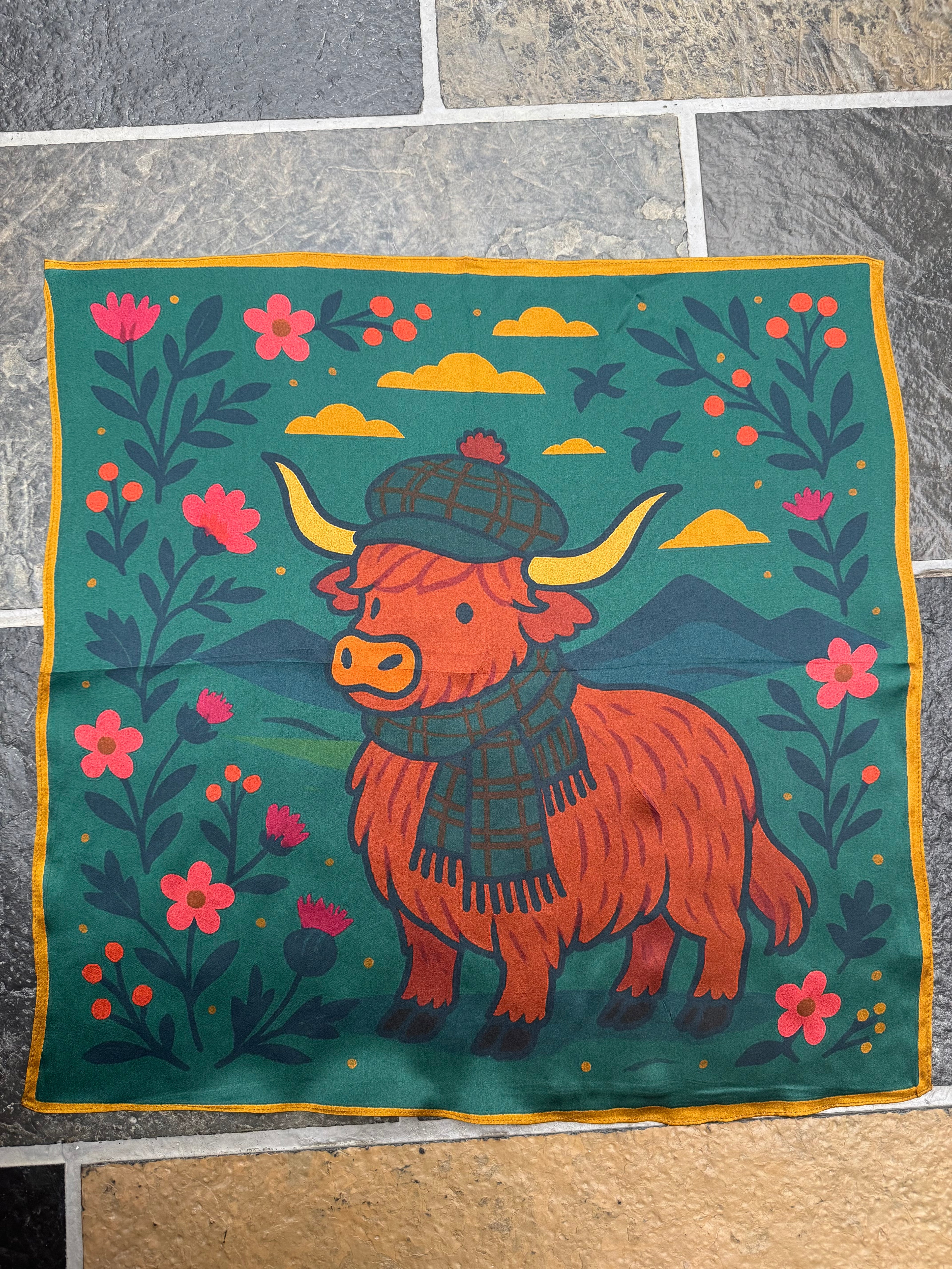 Highland Cow Pure Silk Scarf