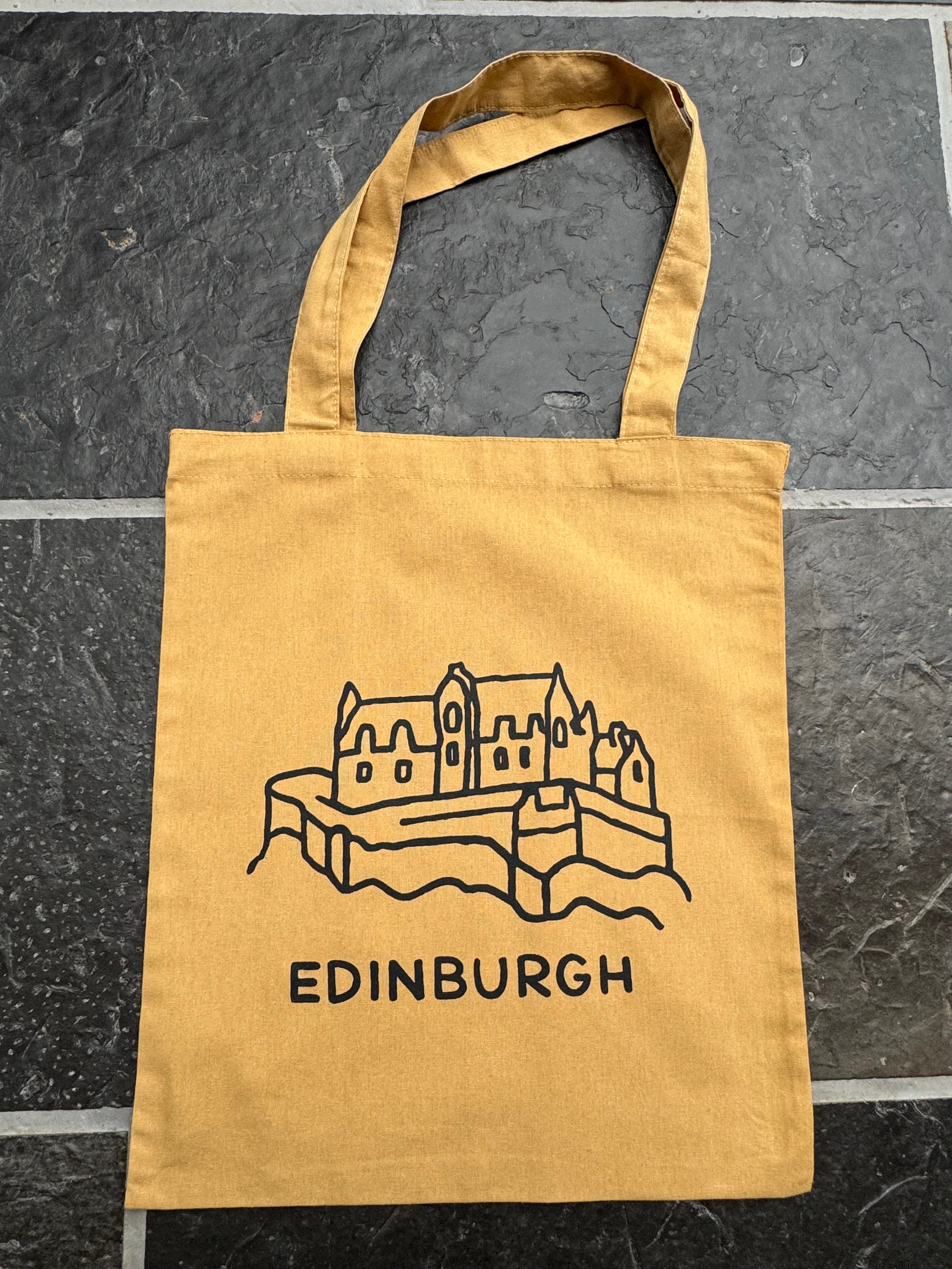 Edinburgh Castle Cotton Tote Bag-Beige Khaki