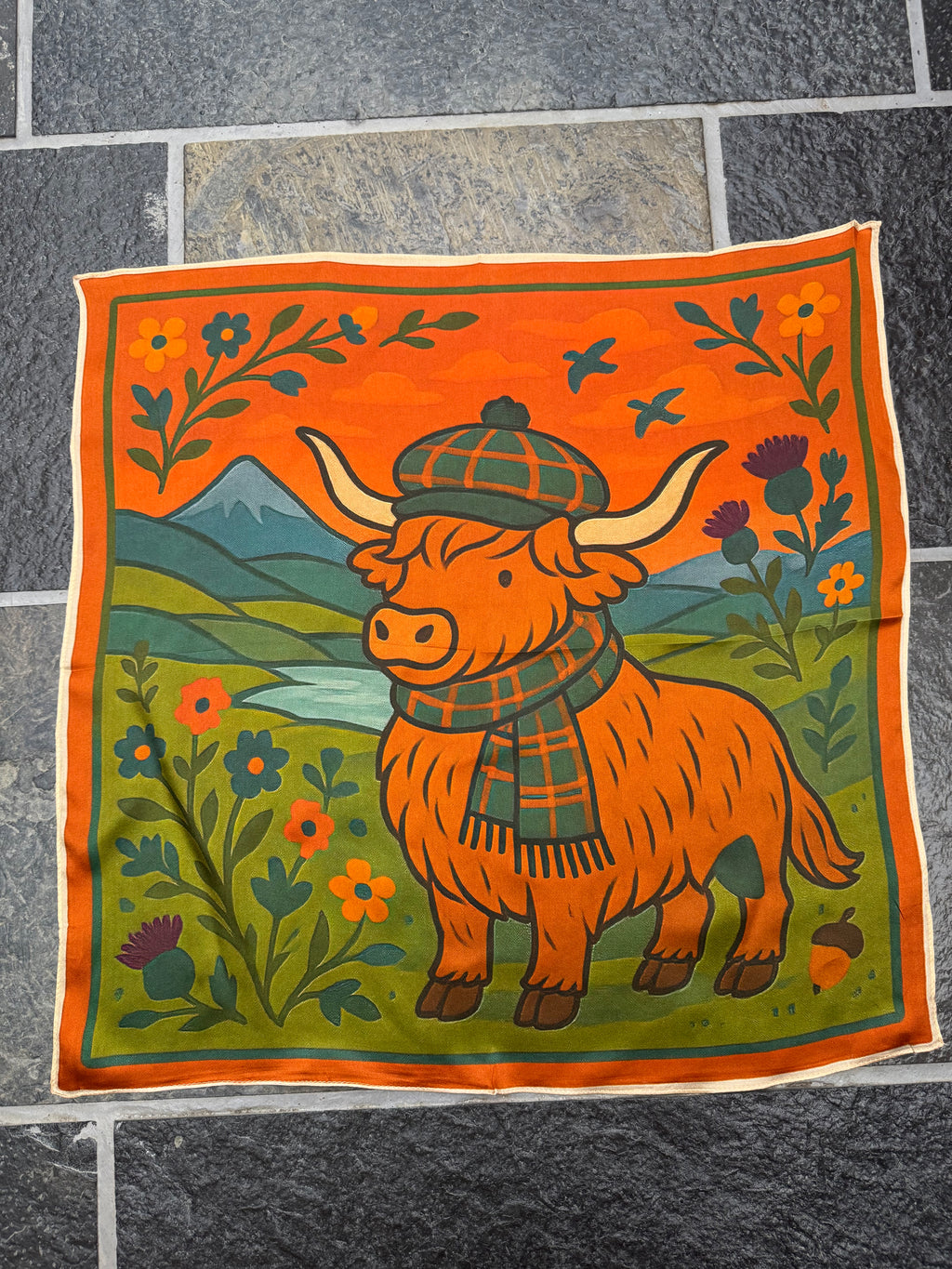 Highland Cow 100% Silk Scarf