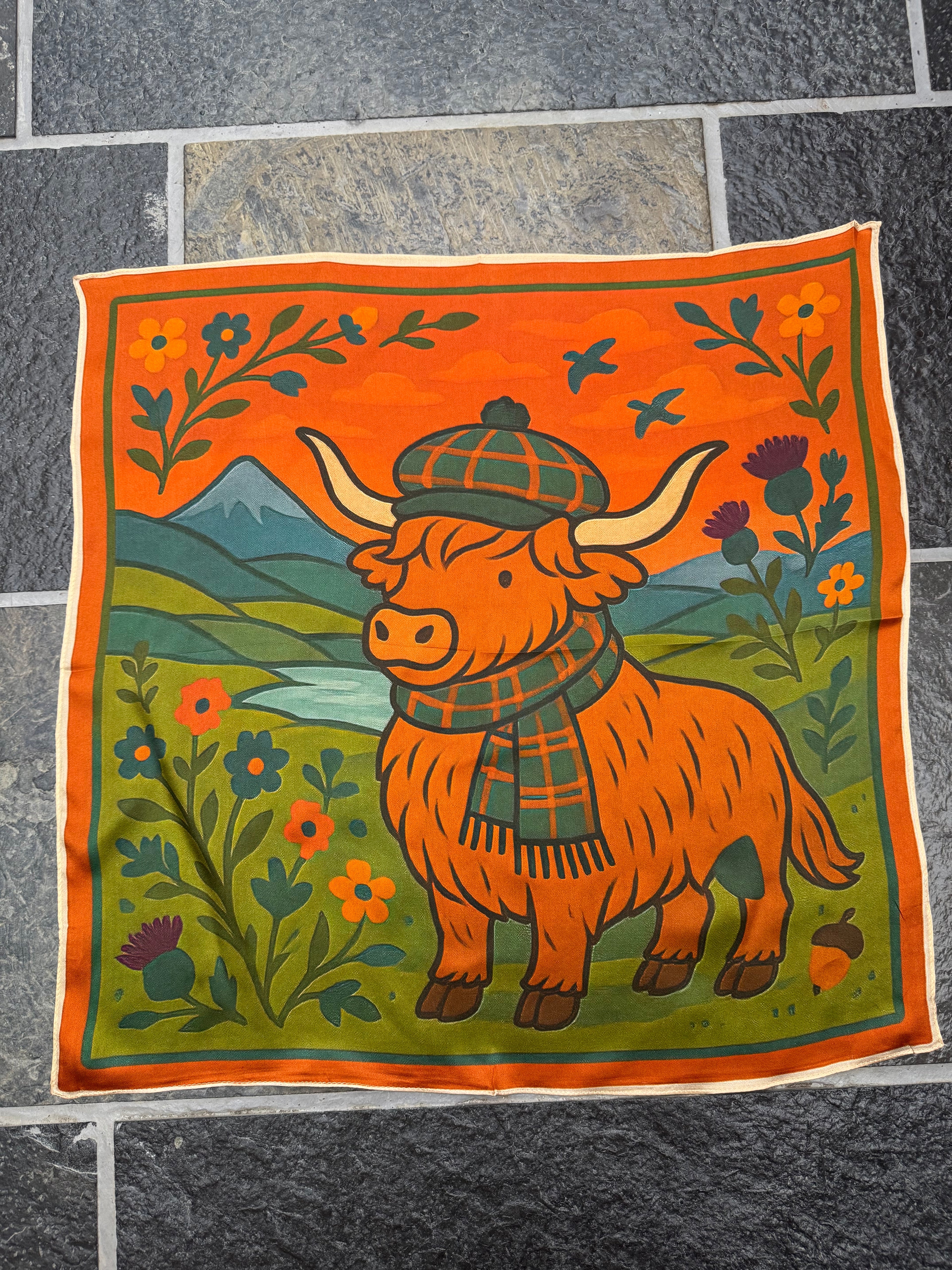 Highland Cow 100% Silk Scarf