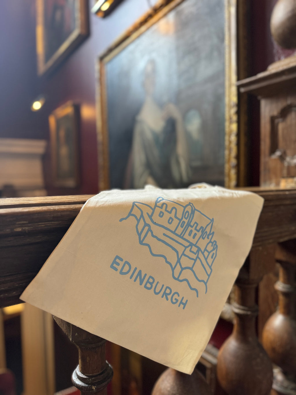 Edinburgh Castle Cotton Tote Bag-White and Baby Blue