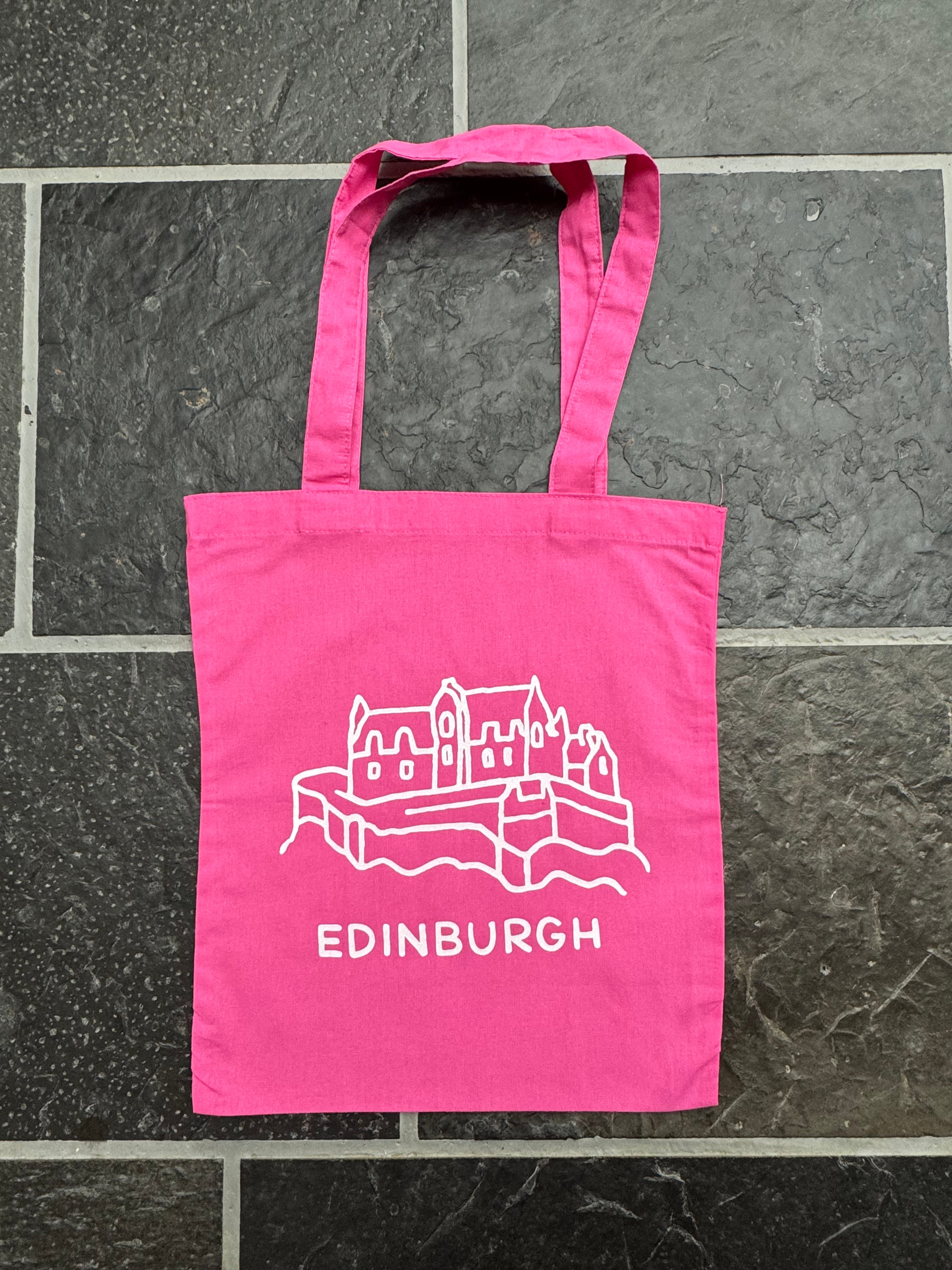 Edinburgh Castle Cotton Tote Bag-Pink and White