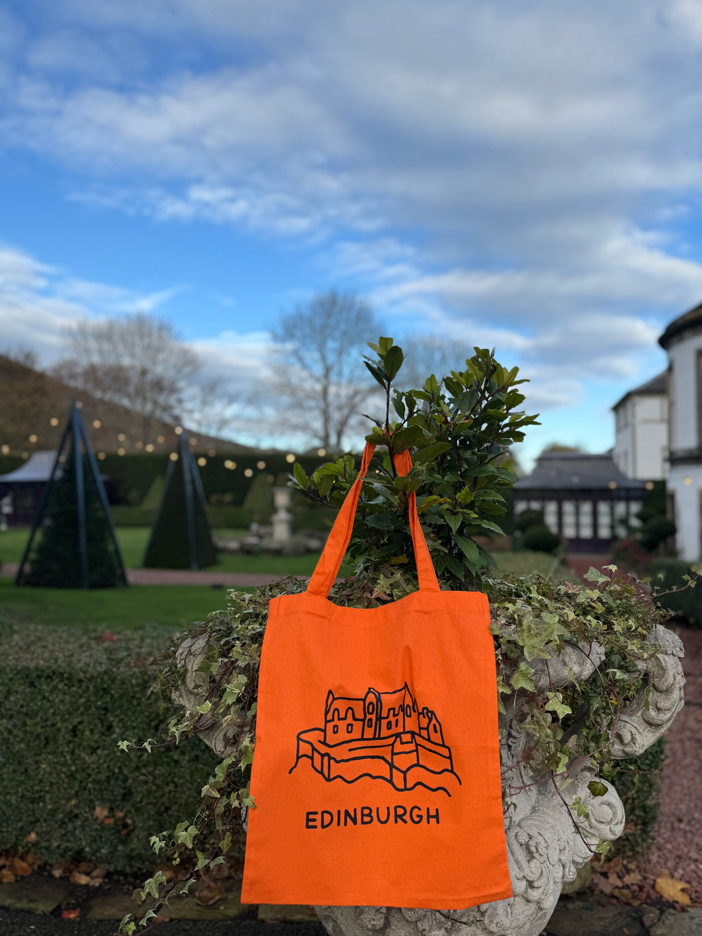 Edinburgh Castle Cotton Tote Bag-Tangerine