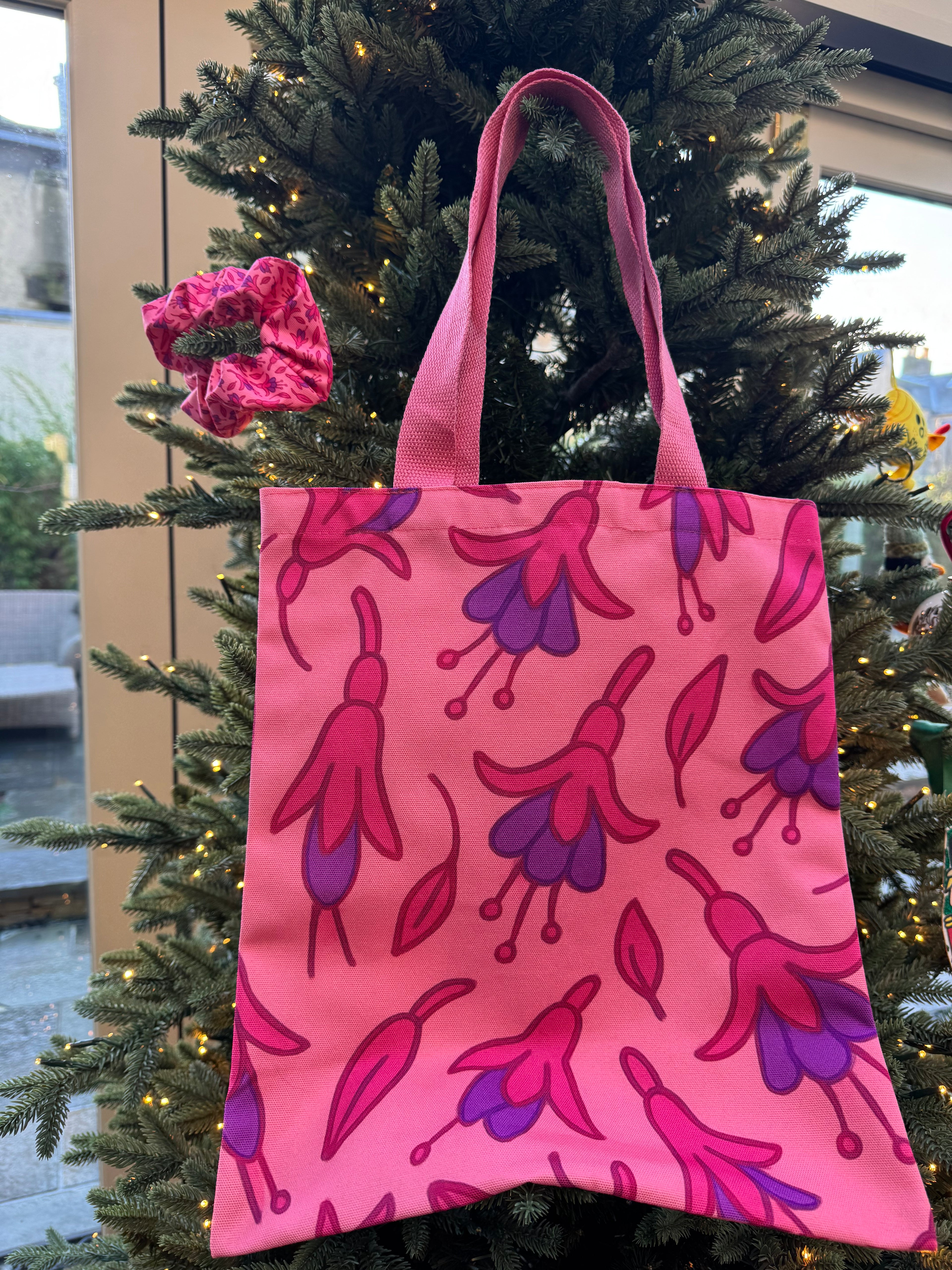Fuchsia Flower Canvas Tote Bag – Cute Cartoon Floral Design Matching Gift Set Available
