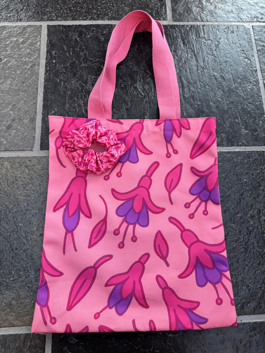 Fuchsia Flower Canvas Tote Bag – Cute Cartoon Floral Design Matching Gift Set Available