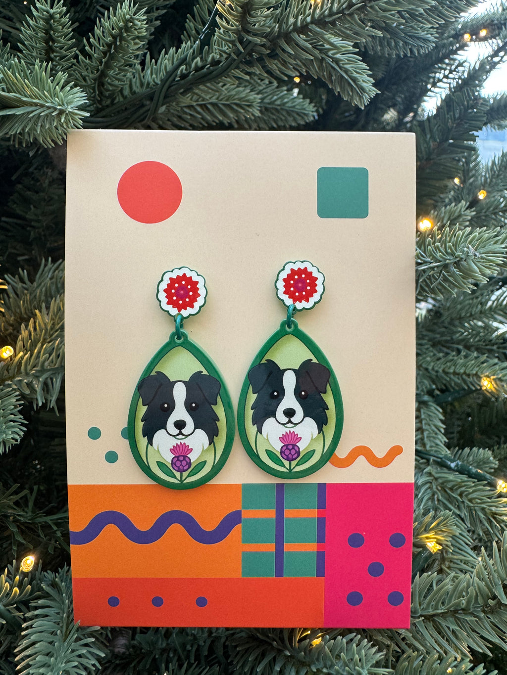 Border Collie Flower Drop Earrings