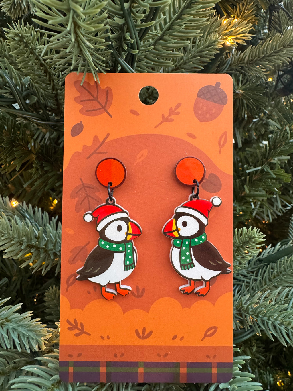 Christmas Puffin Earrings