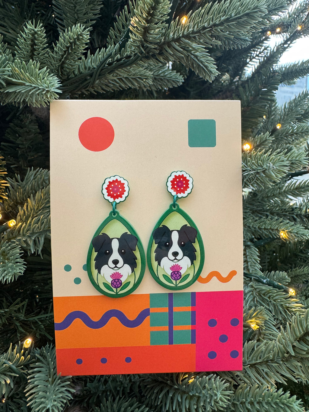 Border Collie Flower Drop Earrings