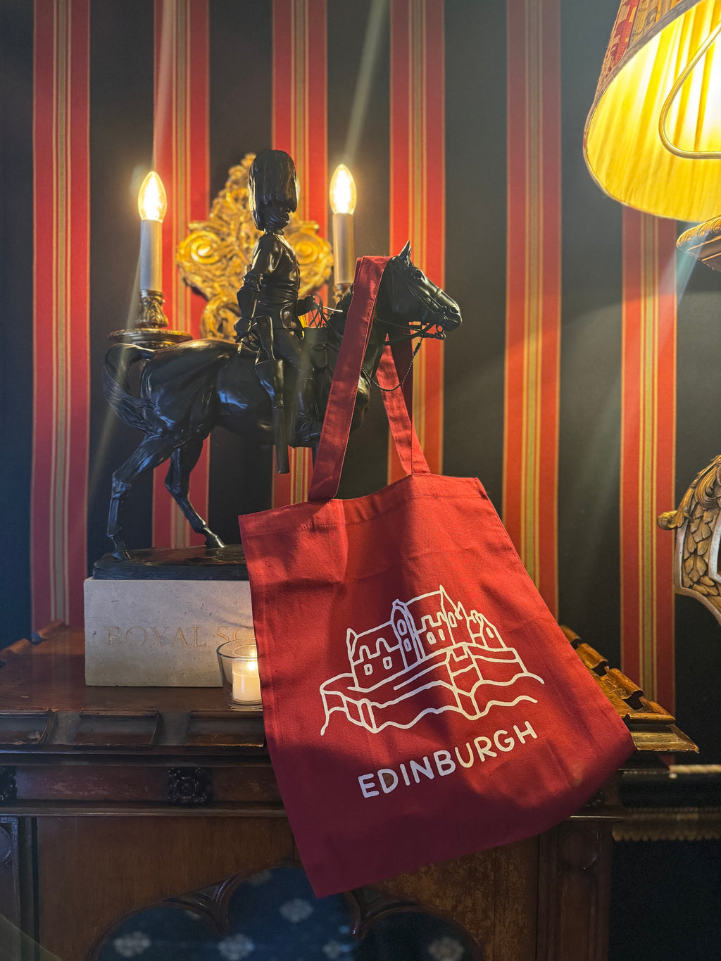Edinburgh Castle Cotton Tote Bag-Burgundy