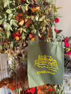 Edinburgh Castle Cotton Tote Bag-Olive Green and Yellow