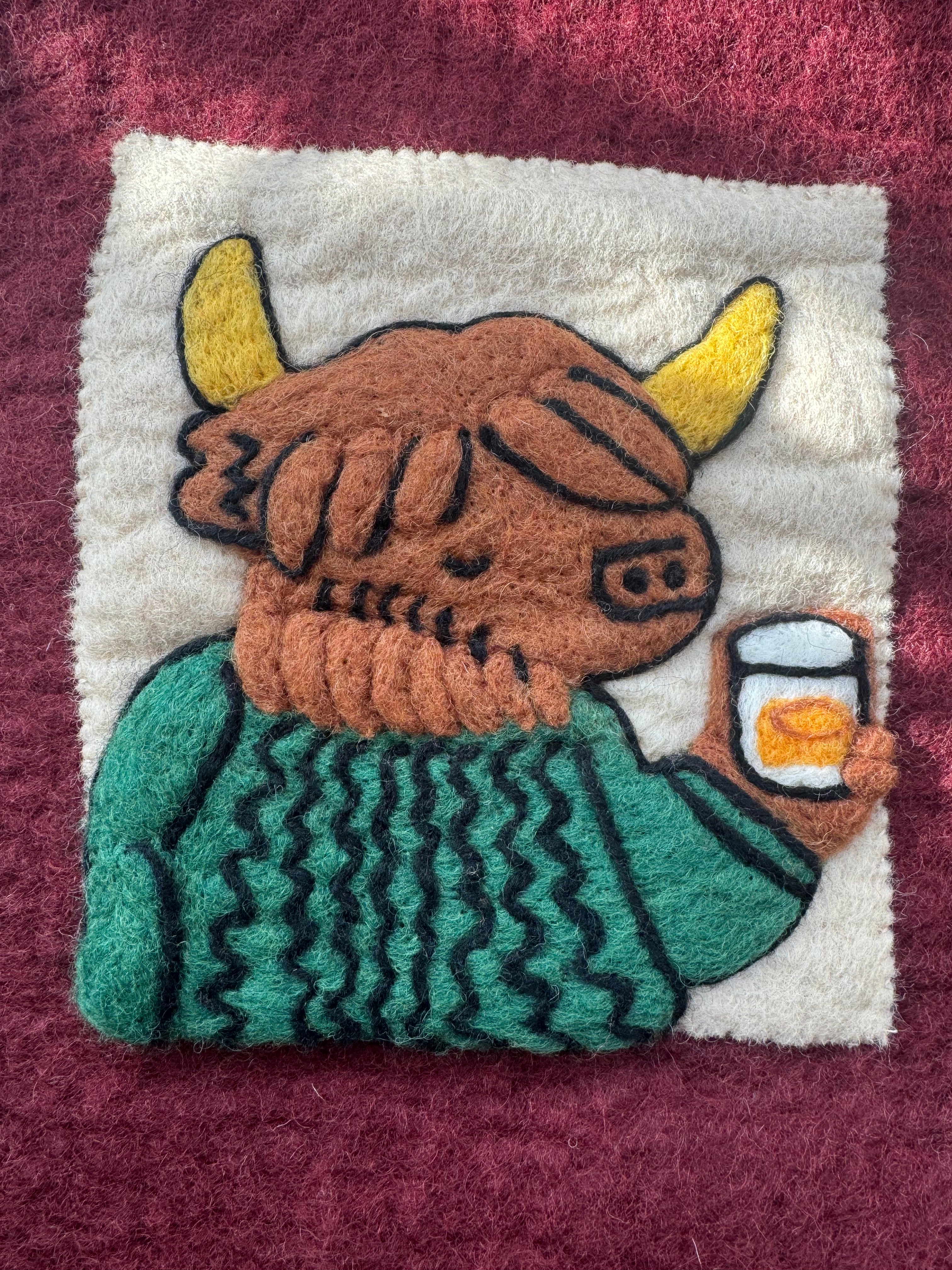 Highland Cow Felt Tote Bag