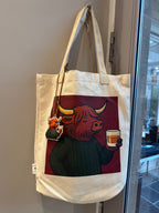 Whisky highland cow tote with cotton-filled charm