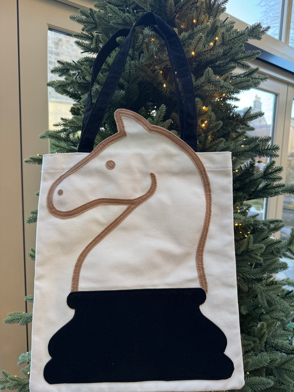 Knight-Inspired Thick Canvas Tote Bag – Unique Chess Piece Design