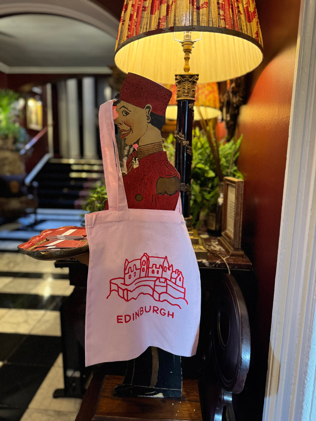 Edinburgh Pink Cotton Tote Bag-Sakura Pink and Red