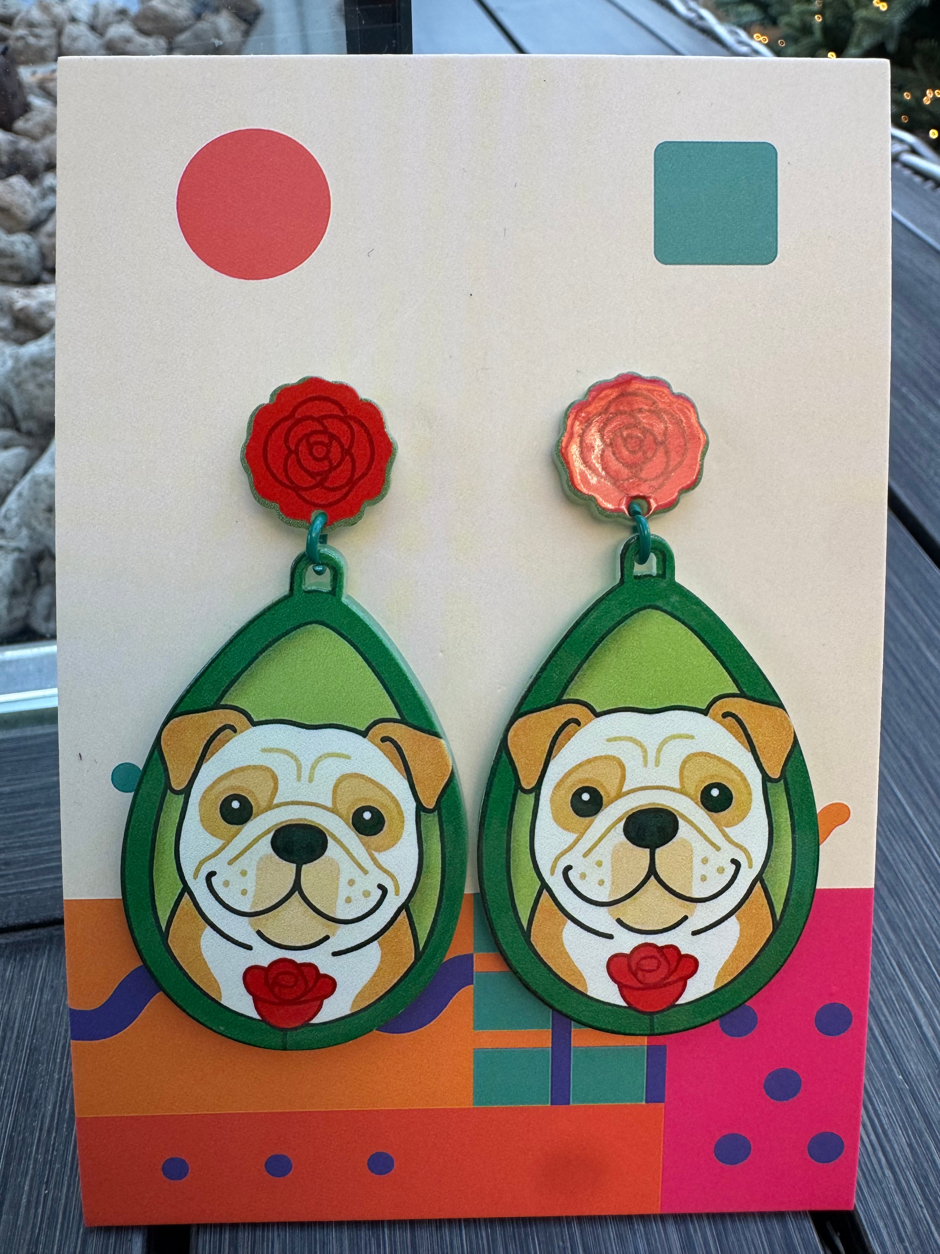 Bulldog Rose Drop Earrings