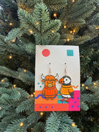 Highland Cow & Puffin Mismatched Earrings