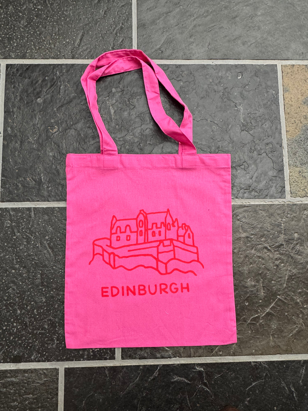 Edinburgh Castle Cotton Tote Bag-Rose and Berry