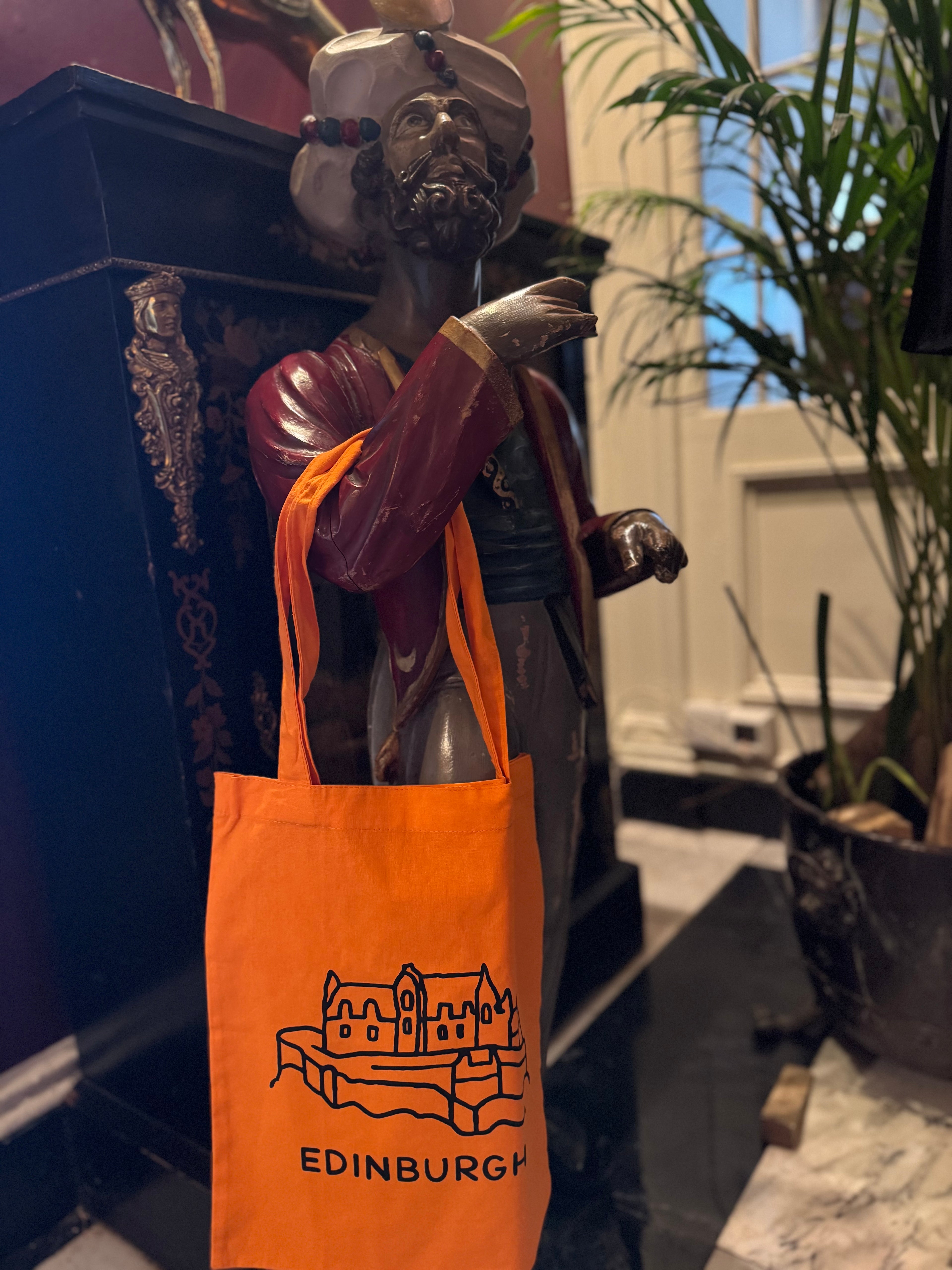 Edinburgh Castle Cotton Tote Bag-Tangerine