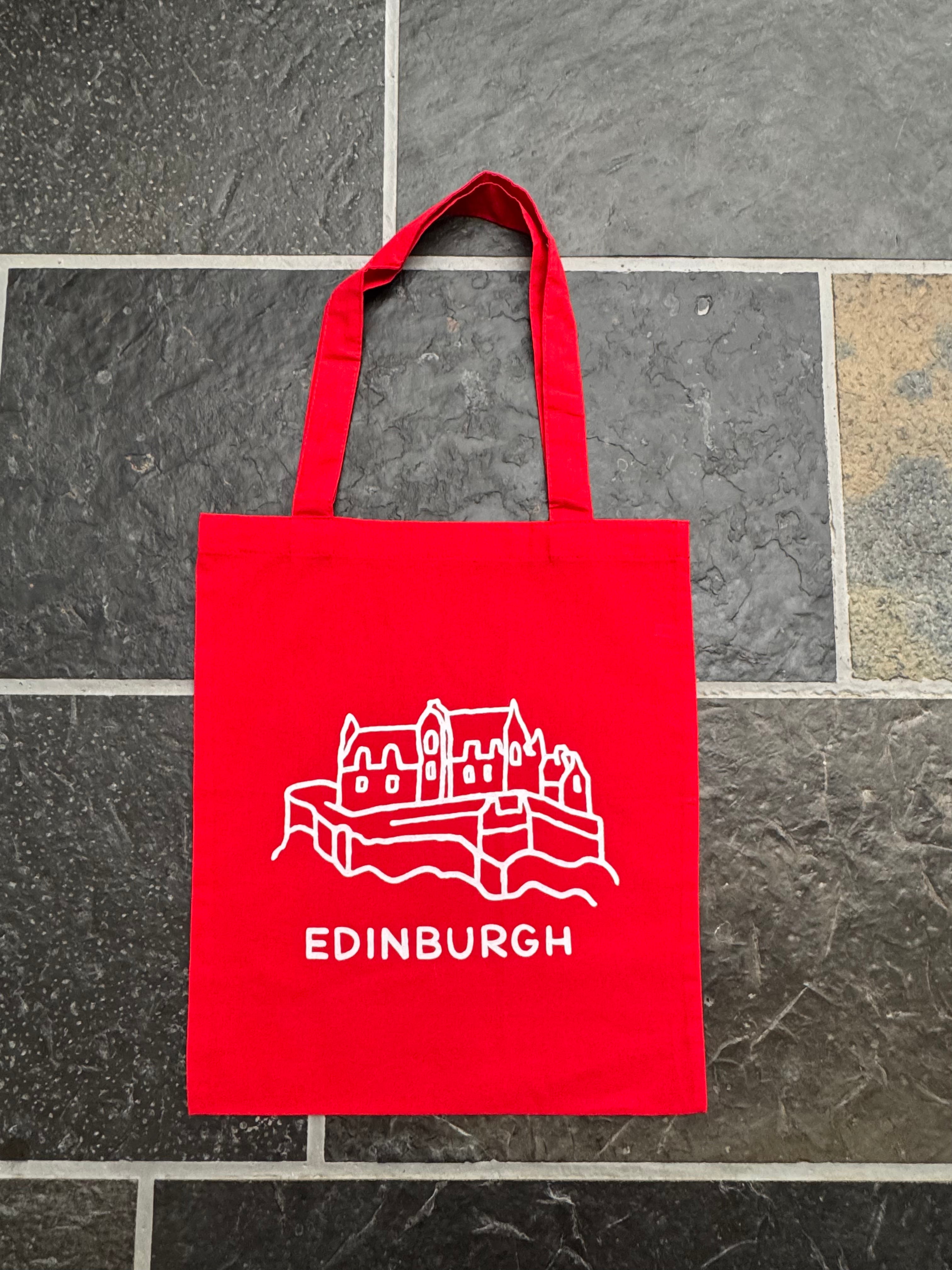 Edinburgh Castle Cotton Tote Bag-Scarlet