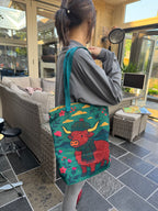 Highland cow tote bag-bluish green