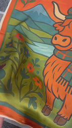 Highland Cow 100% Silk Scarf